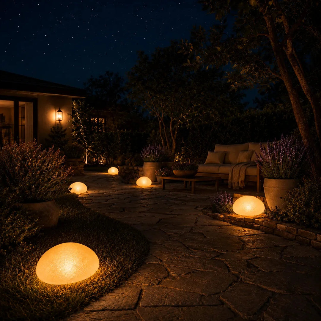 Lumora – Solar Garden Stone Light, Warm Glow, Weatherproof Outdoor Decor