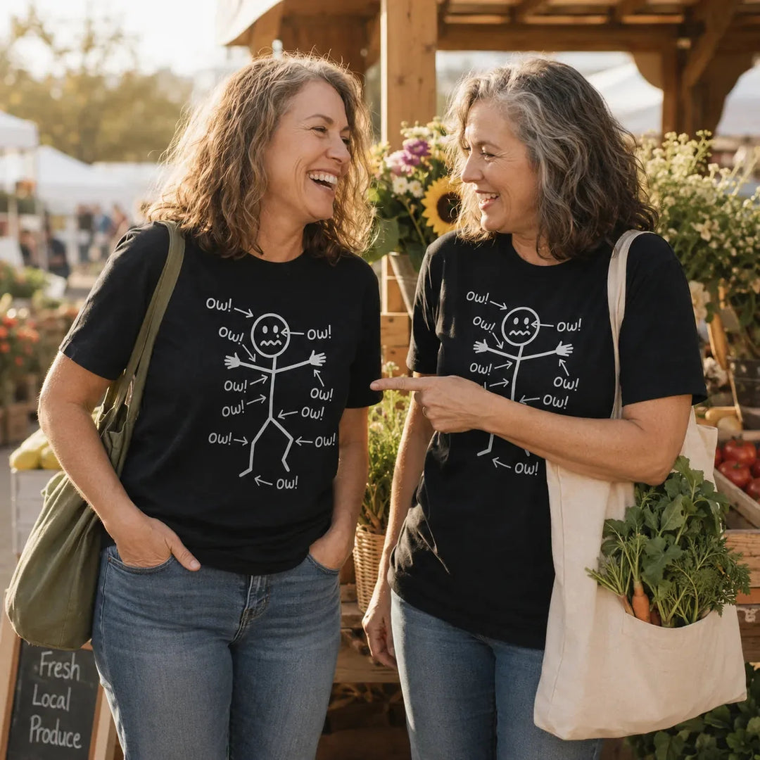 Achewear – Funny "Ow!" Stick Figure Graphic Tee, Relaxed Fit Cotton-like T-Shirt for Women &amp; Men