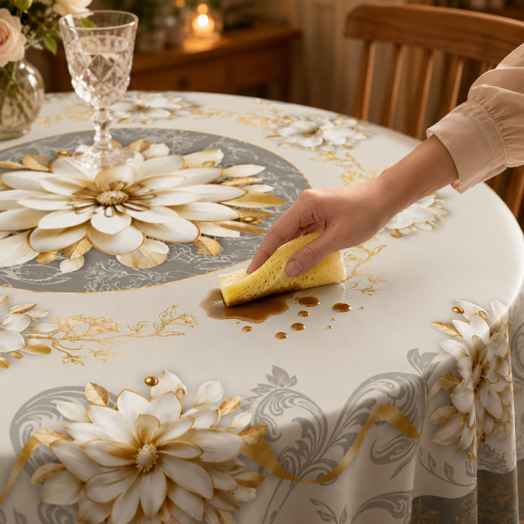 Florenza – Embossed Floral Waterproof Tablecloth for Round &amp; Rectangular Tables