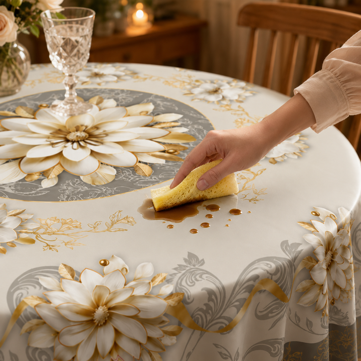 Florenza – Embossed Floral Waterproof Tablecloth for Round &amp; Rectangular Tables