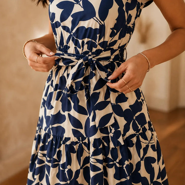 Sunlura – Flutter Sleeve Tie Waist Tiered Midi Dress, Summer Floral Print, Women&