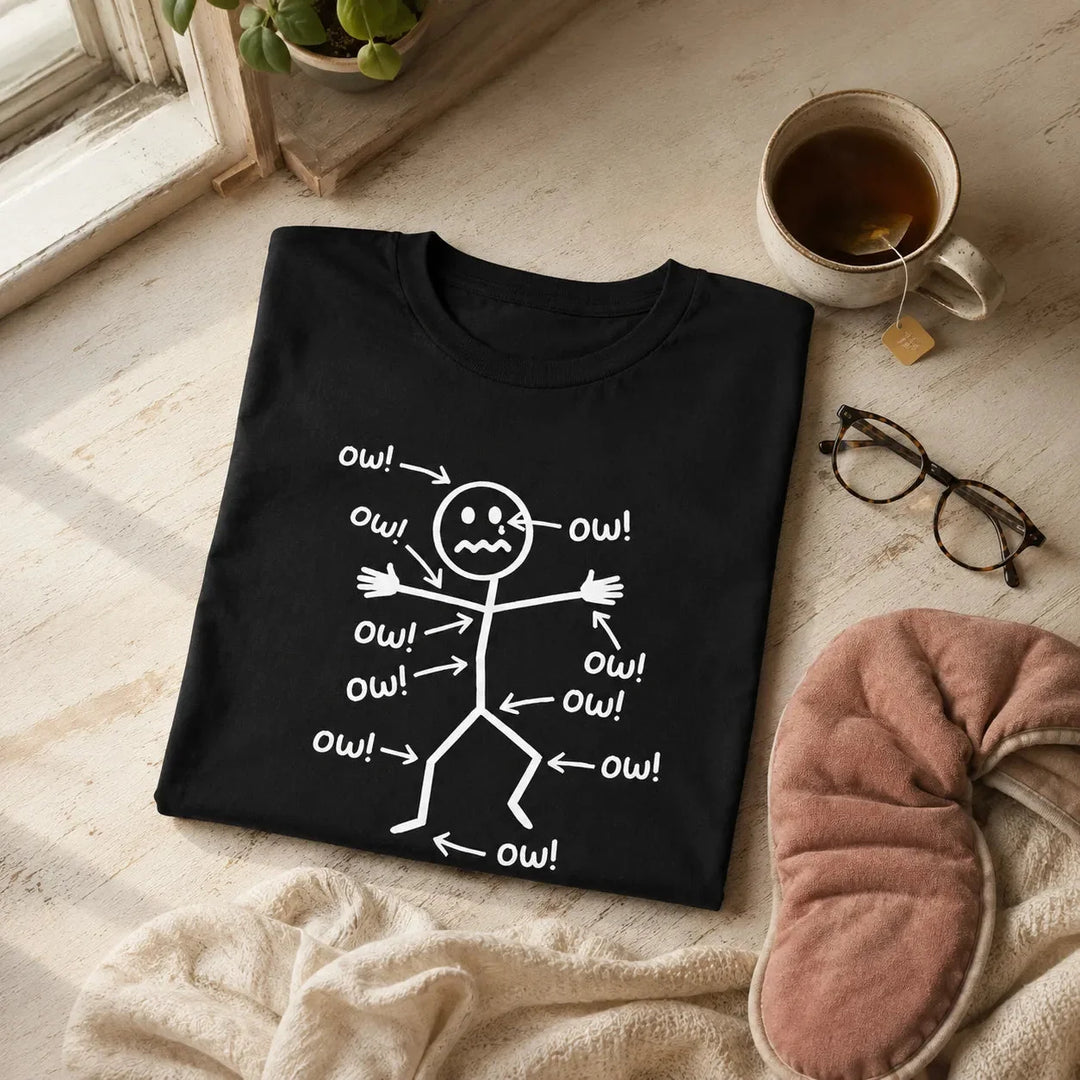 Achewear – Funny "Ow!" Stick Figure Graphic Tee, Relaxed Fit Cotton-like T-Shirt for Women &amp; Men