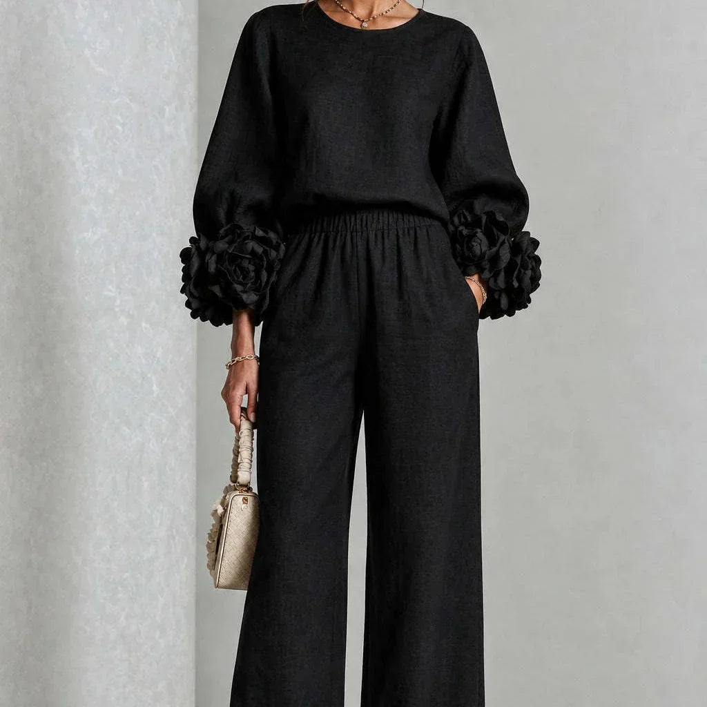 Cufflora – Floral Cuff Wide-Leg Two-Piece Set