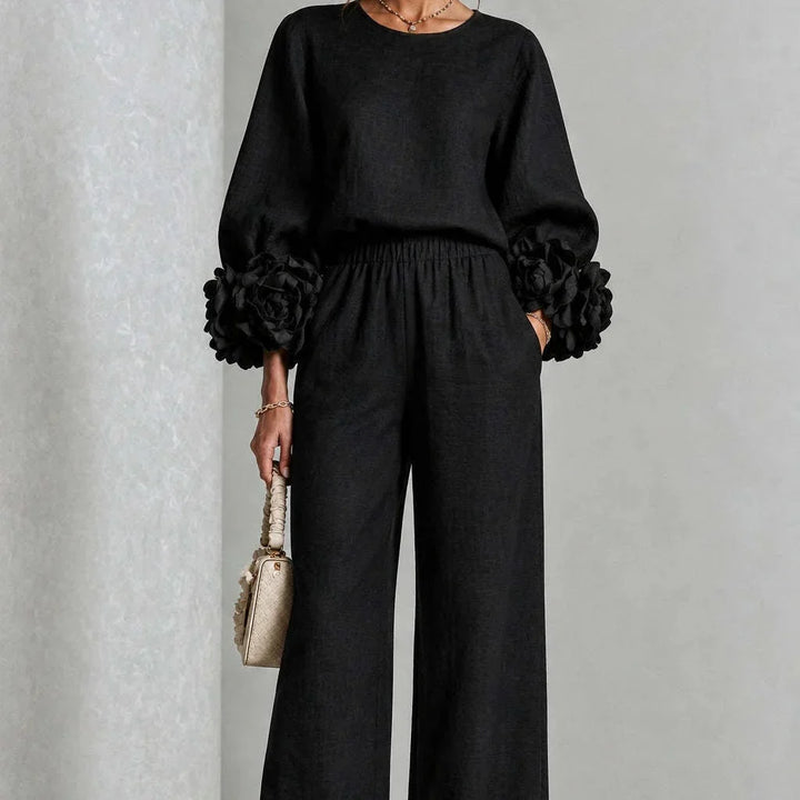 Cufflora – Floral Cuff Wide-Leg Two-Piece Set