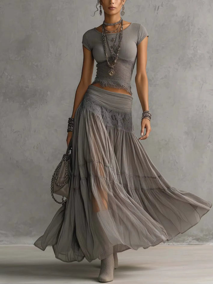 Eloise | Lace &amp; Pleated Maxi Set