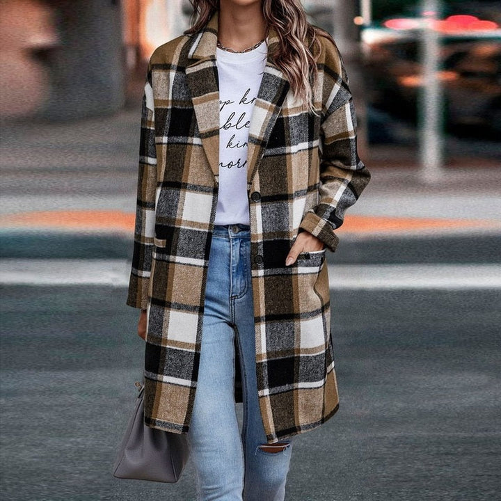 Dames Regular Fit Geruite Jas – Casual ruitpatroon, plaid check jas voor dagelijks gebruik