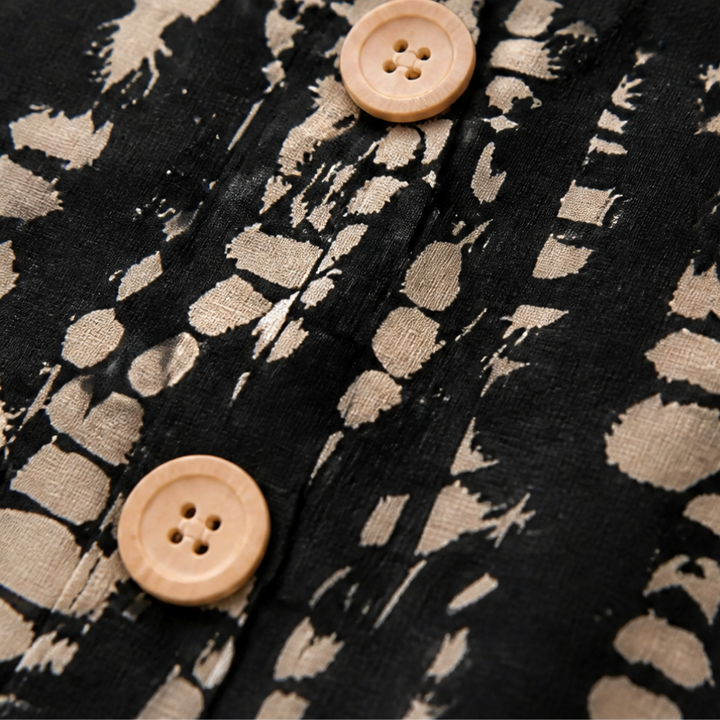 Solara – Printed A-Line Shift Dress with Short Sleeves &amp; Buttons