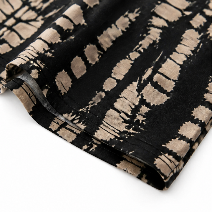 Solara – Printed A-Line Shift Dress with Short Sleeves &amp; Buttons