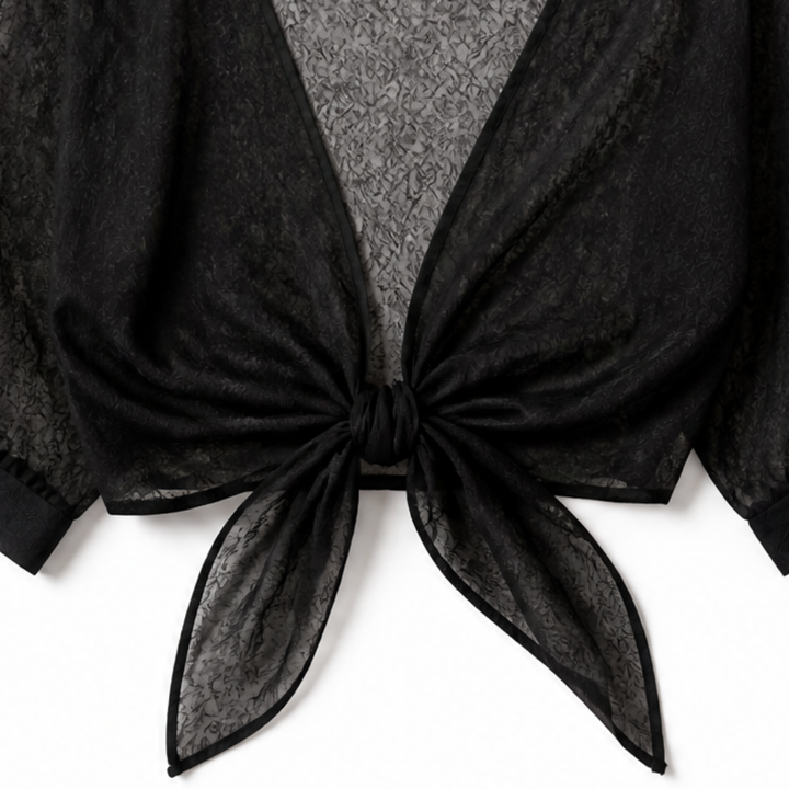 Veluna – Chiffon Tie-Front Top with Puff Sleeves