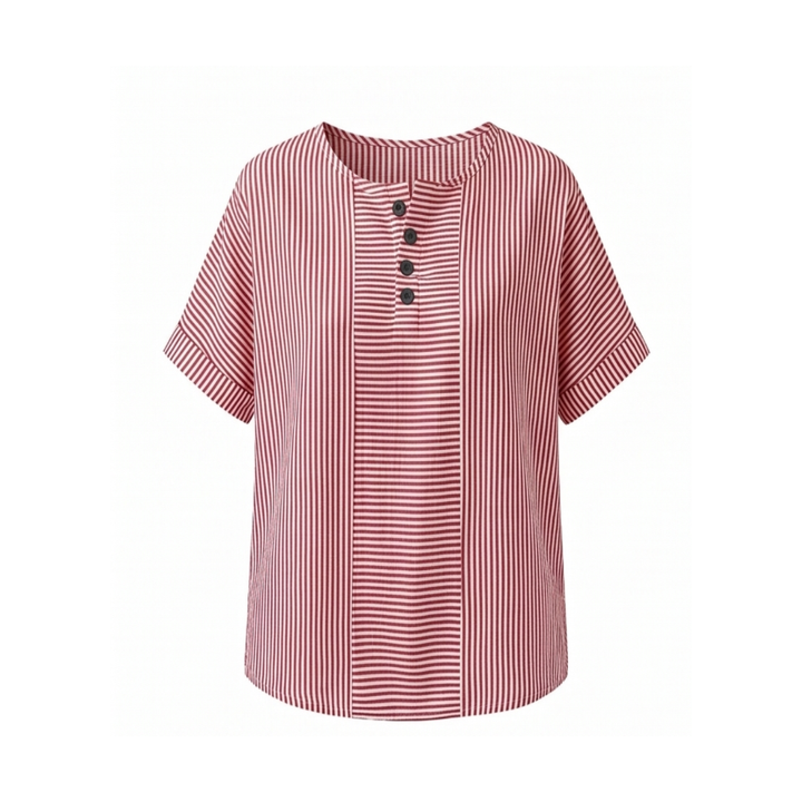 Lunavia – Striped Henley Top with Slimming Stripe Panel