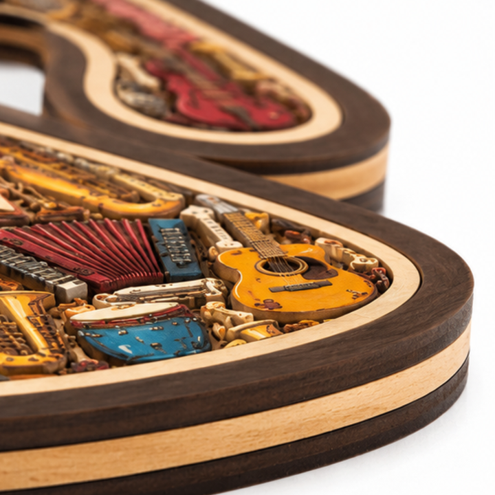 Melora – Wooden look Musical Note Puzzle with Instrument Shaped Pieces, Display Stand Included