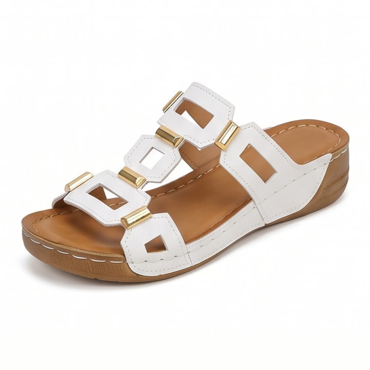 BellaArch Cushioned Wedge Sandals with Gold Strap Detail