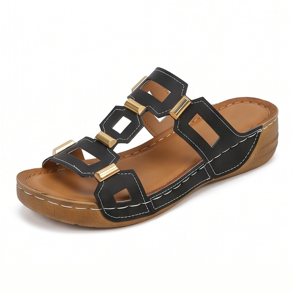 BellaArch Cushioned Wedge Sandals with Gold Strap Detail