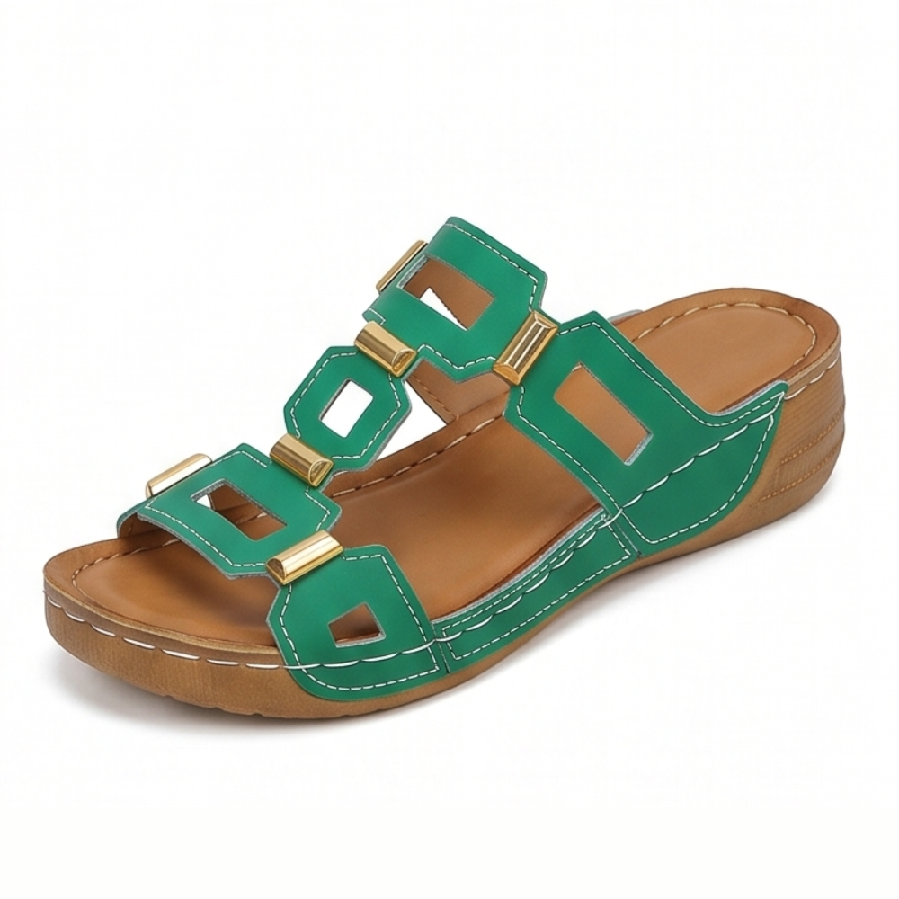 BellaArch Cushioned Wedge Sandals with Gold Strap Detail