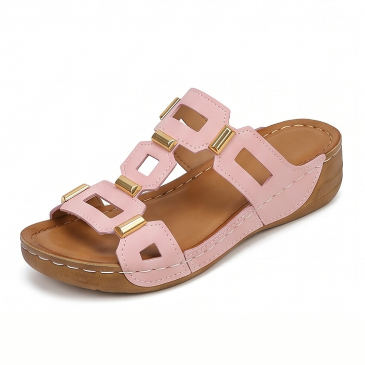 BellaArch Cushioned Wedge Sandals with Gold Strap Detail