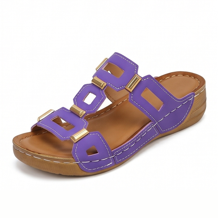 BellaArch Cushioned Wedge Sandals with Gold Strap Detail