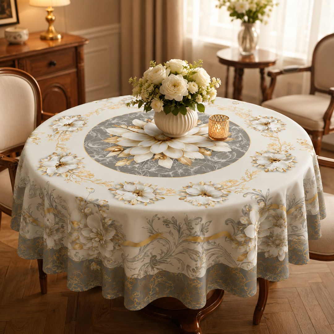 Florenza – Embossed Floral Waterproof Tablecloth for Round &amp; Rectangular Tables