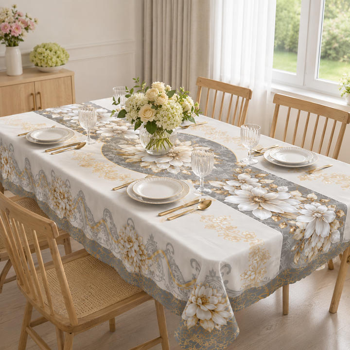 Florenza – Embossed Floral Waterproof Tablecloth for Round &amp; Rectangular Tables