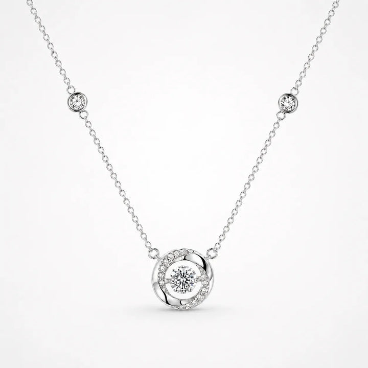 Lunavia – Floating Stone Silver Necklace with Pavé Halo