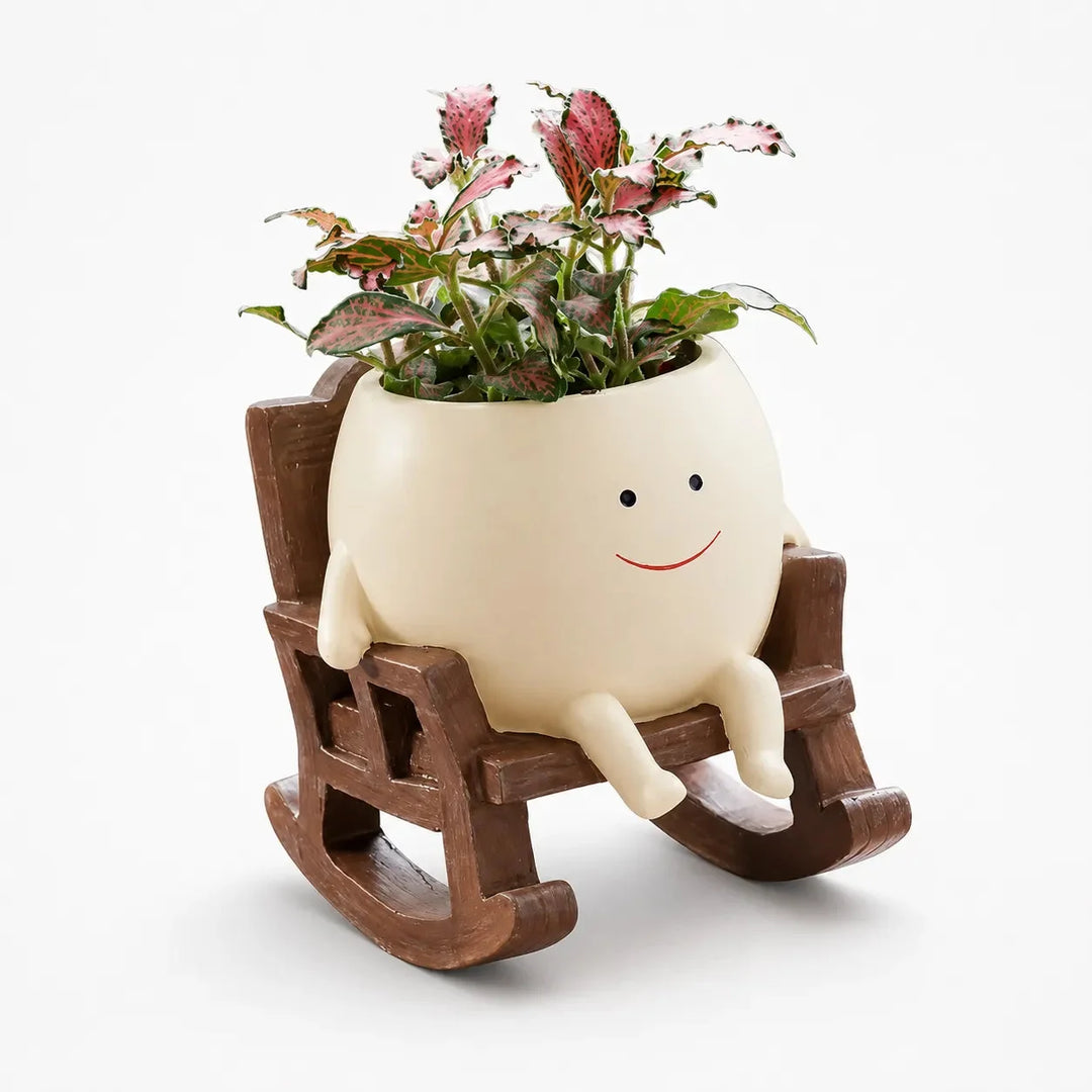Pippin – Smiley Face Planter Pot with Rocking Chair, Swing &amp; Hammock Designs