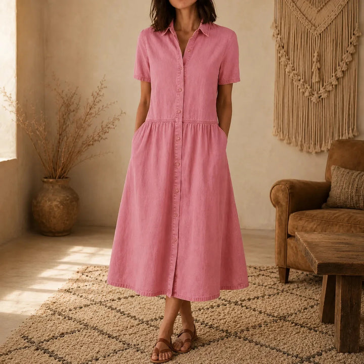 Everly – Shirt Dress with Pockets A-Line Midi Button Front