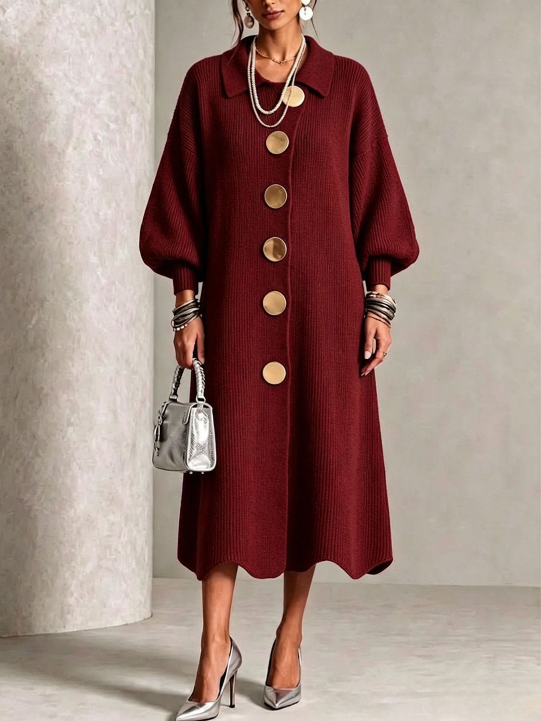 Evelyn | Elegant Button Knit Dress
