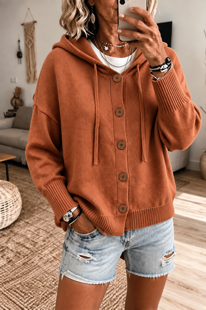 Wearbella – Hooded Ribbed Knit Drawstring Cardigan