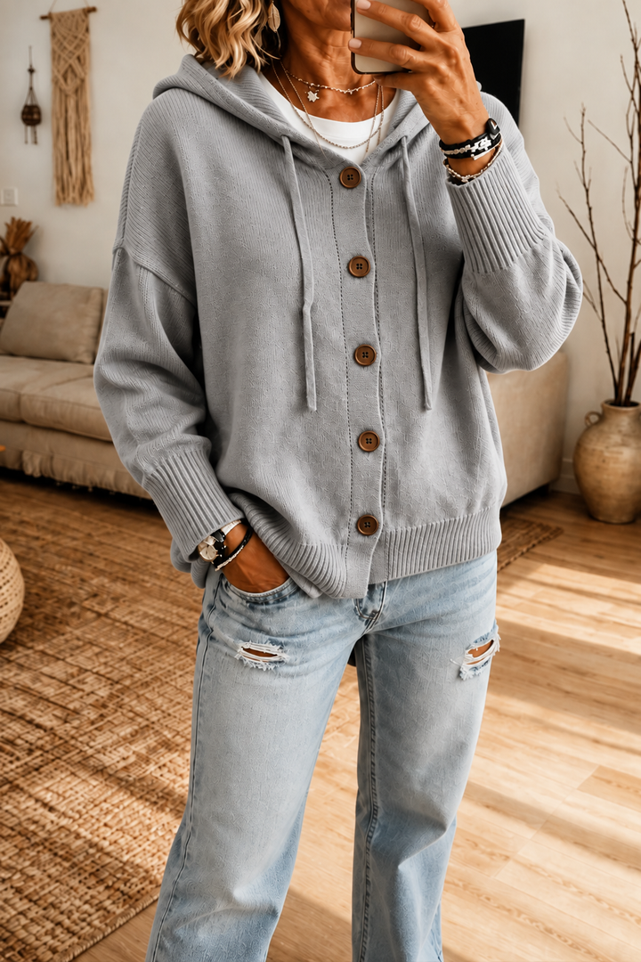 Wearbella – Hooded Ribbed Knit Drawstring Cardigan