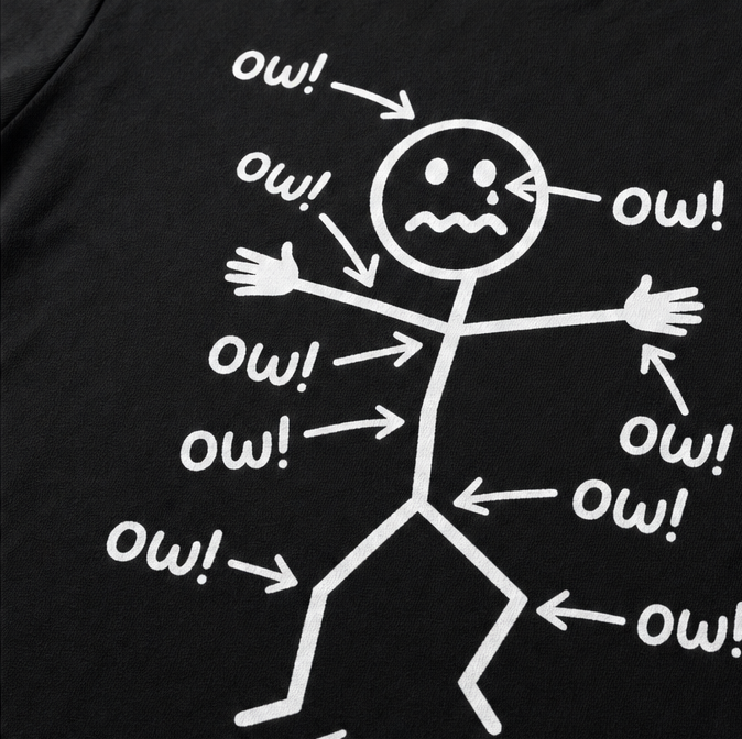 Achewear – Funny "Ow!" Stick Figure Graphic Tee, Relaxed Fit Cotton-like T-Shirt for Women &amp; Men