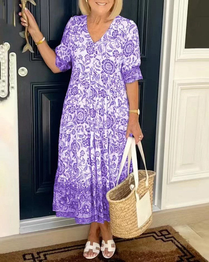 Ellie | Robe florale gracieuse à col en V