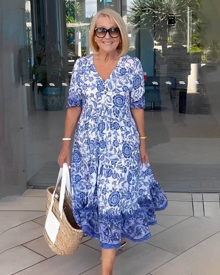 Ellie | Robe florale gracieuse à col en V
