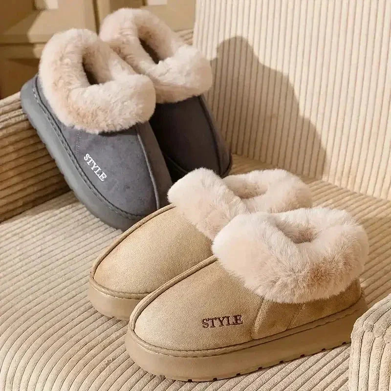 New Platform Snow Boots for Women – Thick Warm Wool House Shoes &amp; Outdoor Anti-Slip Fur Velvet Weatherproof Cushioned Ankle Short Boots