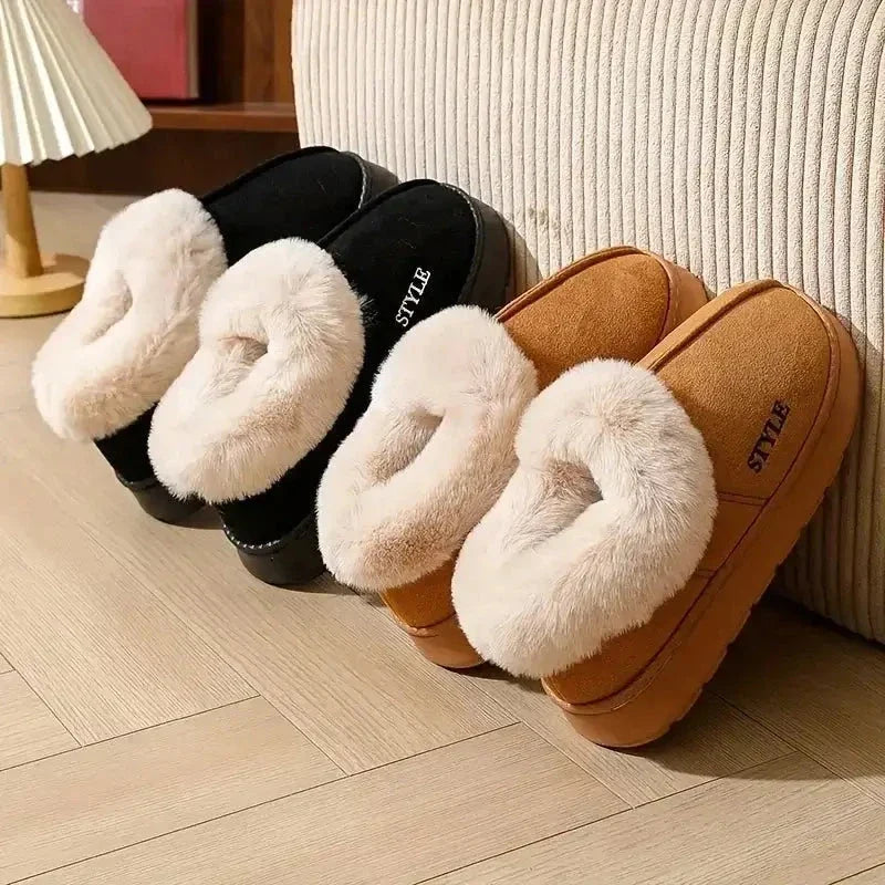 New Platform Snow Boots for Women – Thick Warm Wool House Shoes &amp; Outdoor Anti-Slip Fur Velvet Weatherproof Cushioned Ankle Short Boots