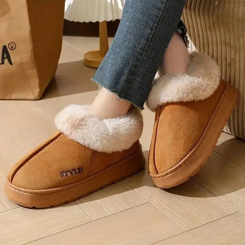 New Platform Snow Boots for Women – Thick Warm Wool House Shoes &amp; Outdoor Anti-Slip Fur Velvet Weatherproof Cushioned Ankle Short Boots