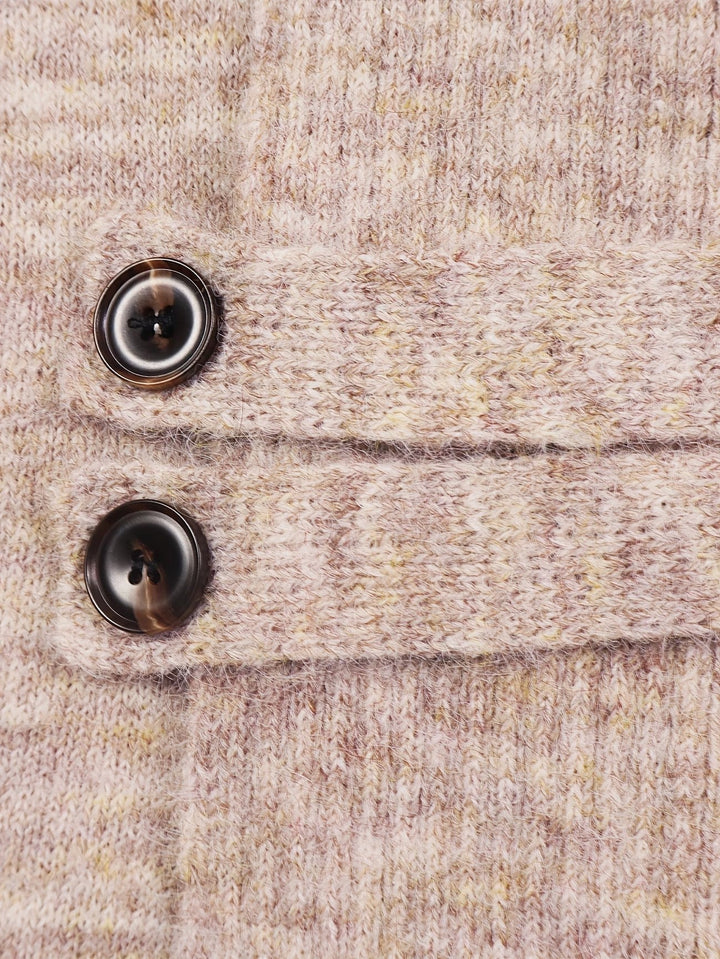 Oatmeal Ribbed Knit Button-Tab Cardigan