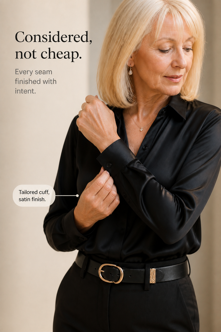 Placket &amp; Poise – Concealed Placket Satin Long Sleeve Blouse