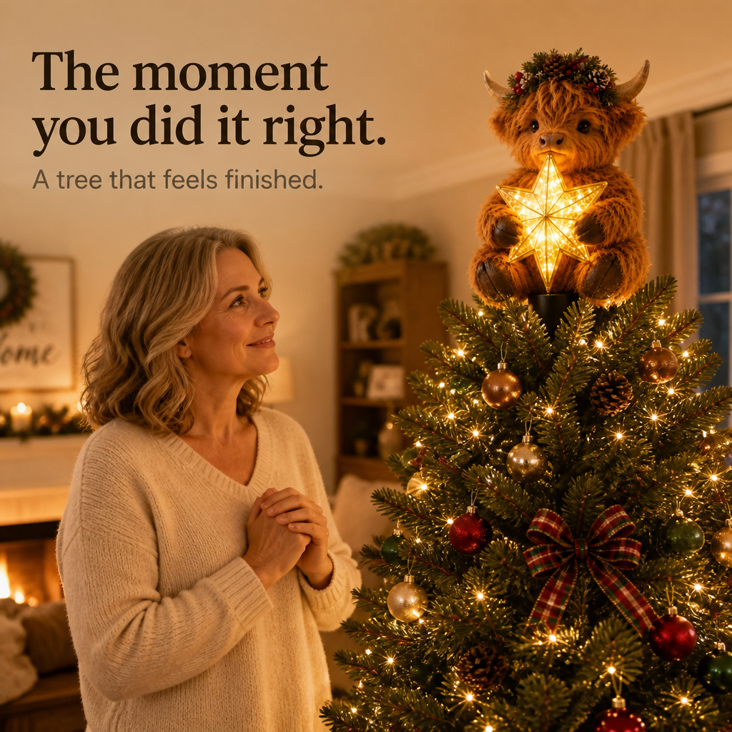 Highlow – Glowing Star Highland Cow Tree Topper