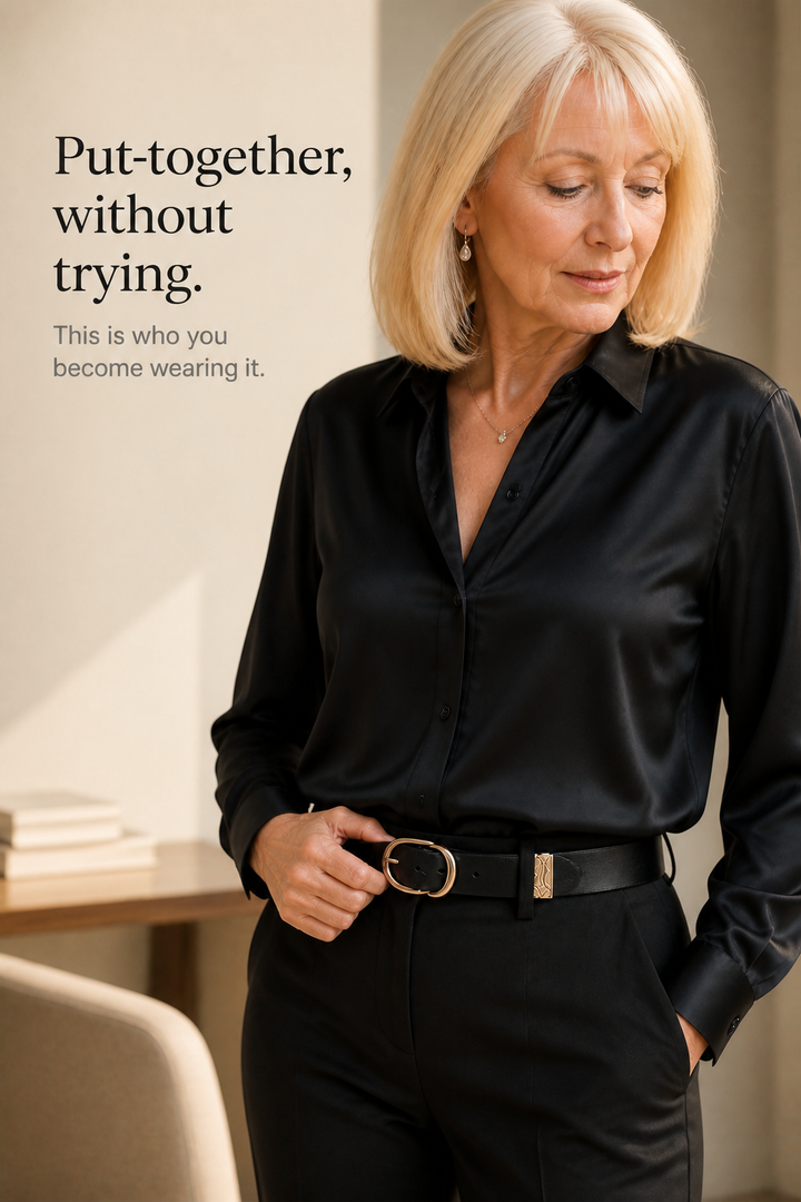 Placket &amp; Poise – Concealed Placket Satin Long Sleeve Blouse