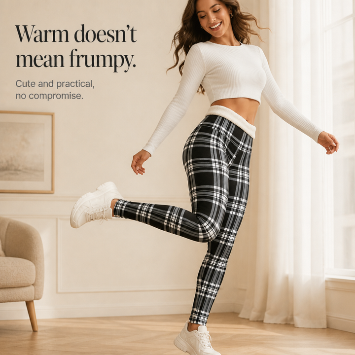 Wearbella – Plaid Brushed-Lining High-Waist Thermal Leggings