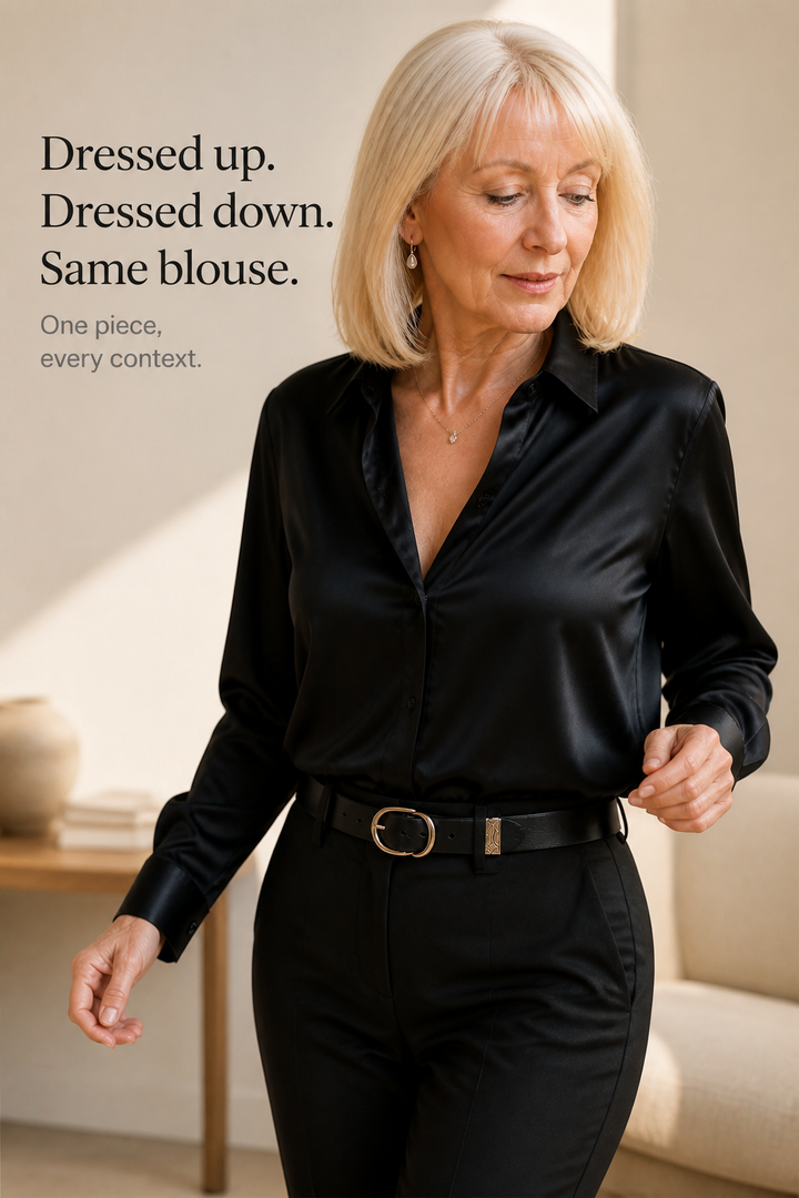 Placket &amp; Poise – Concealed Placket Satin Long Sleeve Blouse