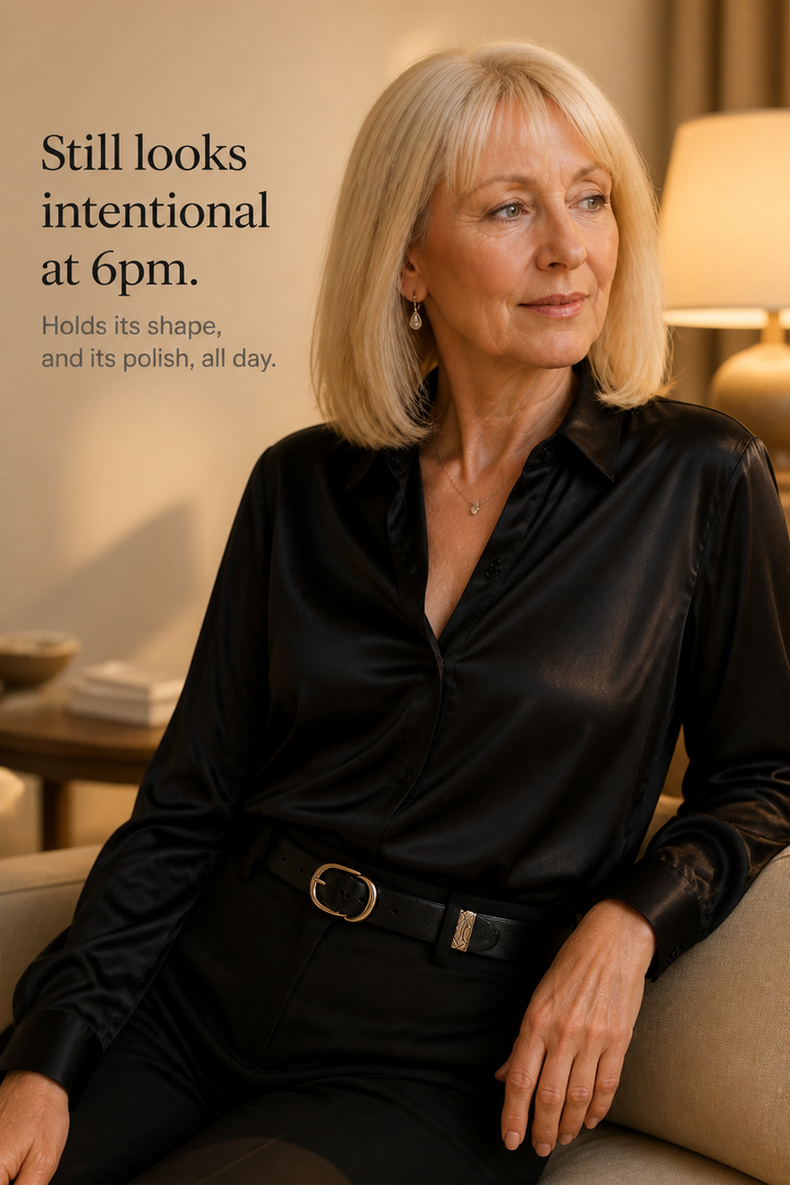 Placket &amp; Poise – Concealed Placket Satin Long Sleeve Blouse