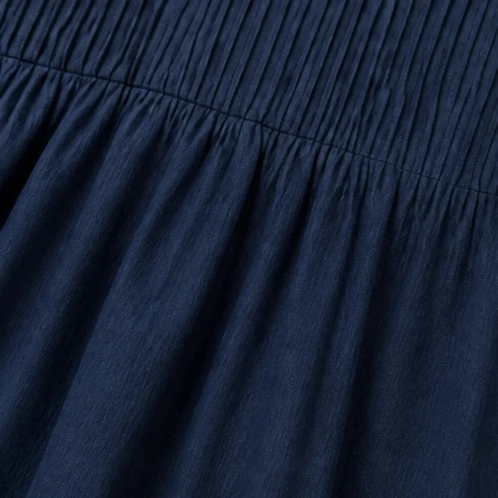 Lunavia – Pleated V-Neck Maxi Dress with Pockets