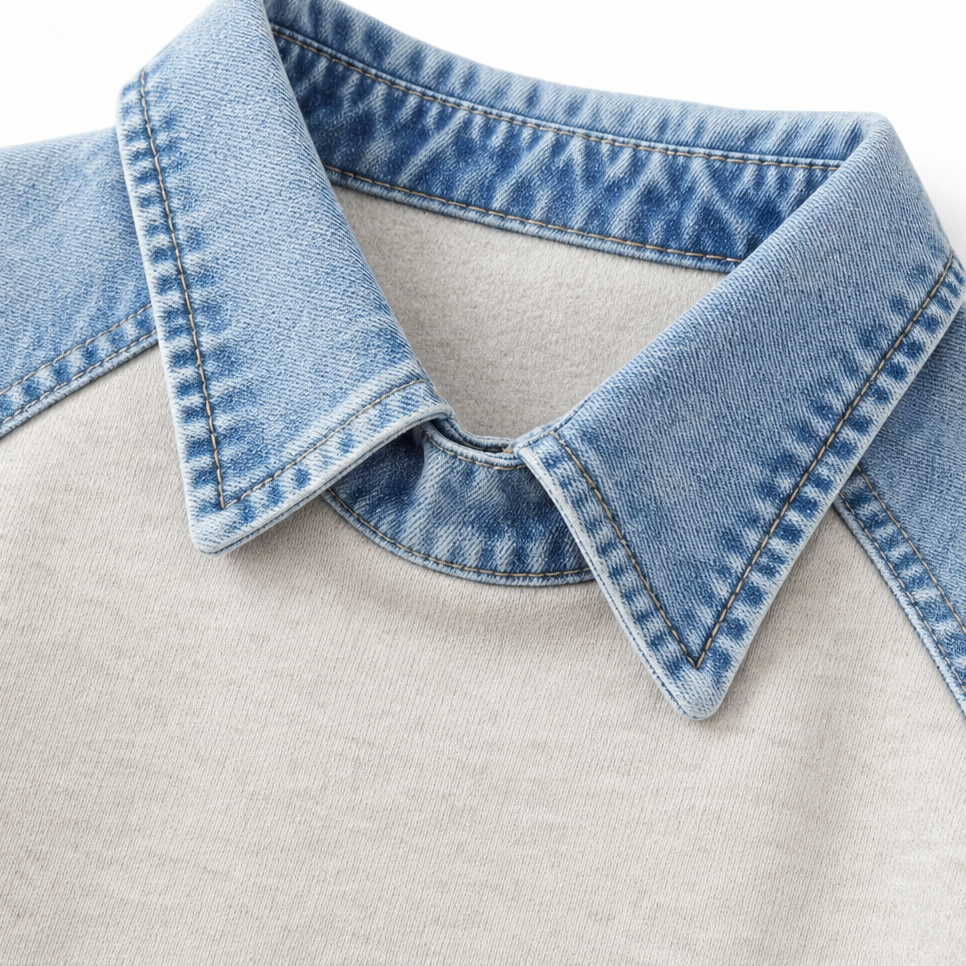 Denver &amp; Wren – Denim-Yoke Colorblock Pullover Sweatshirt