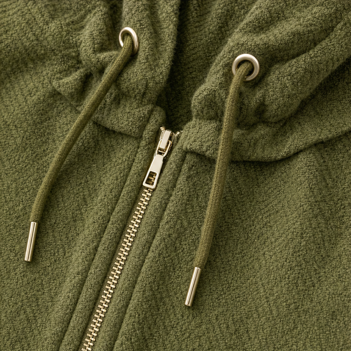 Wearbella – Textured Batwing Drawstring Collar Zip Jacket