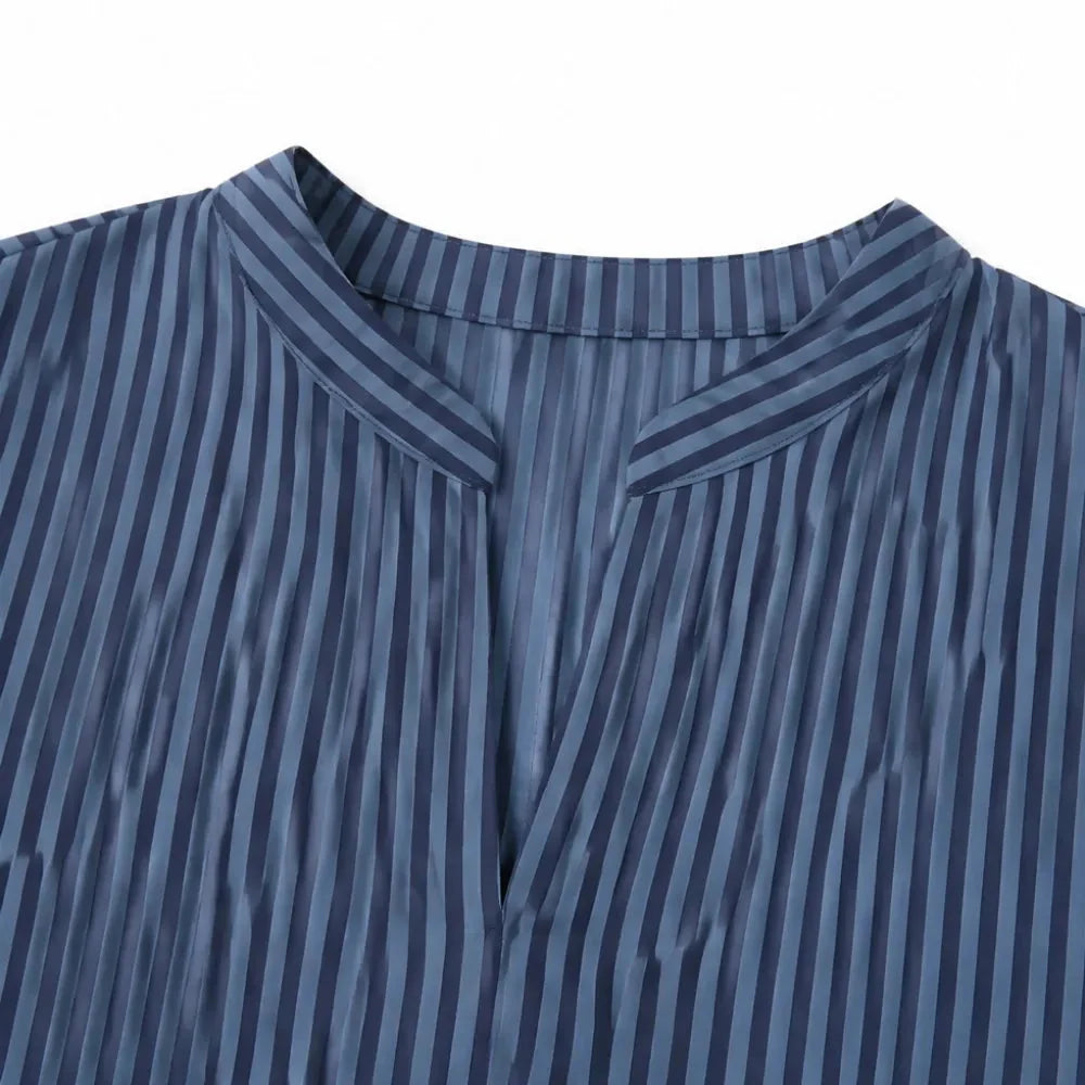 Vestara – Boho Striped V-Neck Maxi Dress with Pockets, Long Sleeves