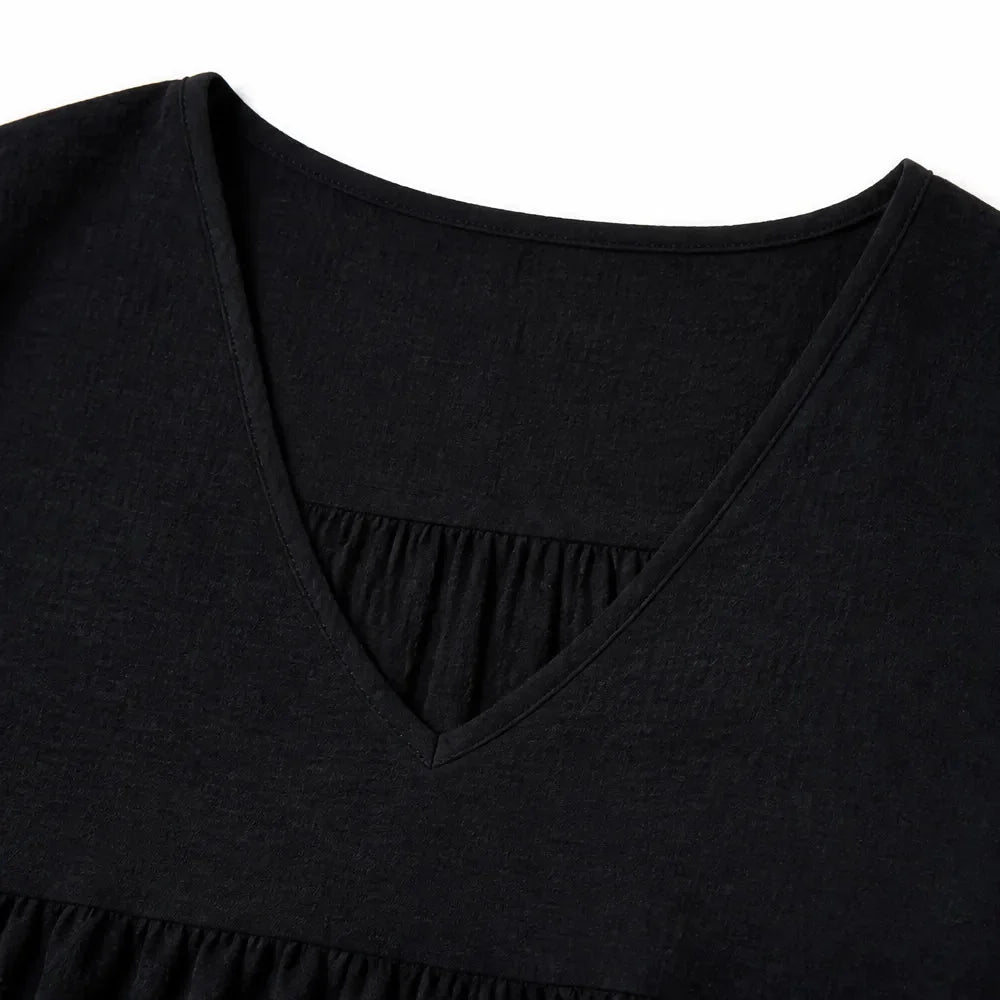 Vivelyn – Flowy V-Neck Babydoll Blouse with Flutter Sleeves