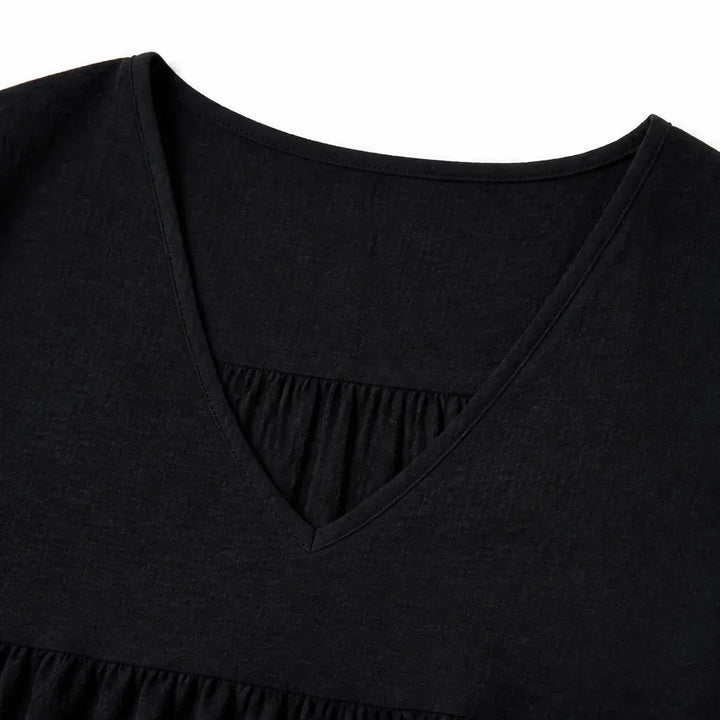 Vivelyn – Flowy V-Neck Babydoll Blouse with Flutter Sleeves