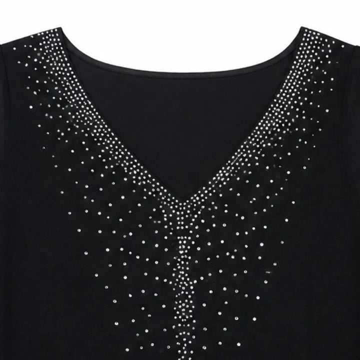 Velora – Rhinestone Look V-Neck Chiffon Like Cape Midi Dress