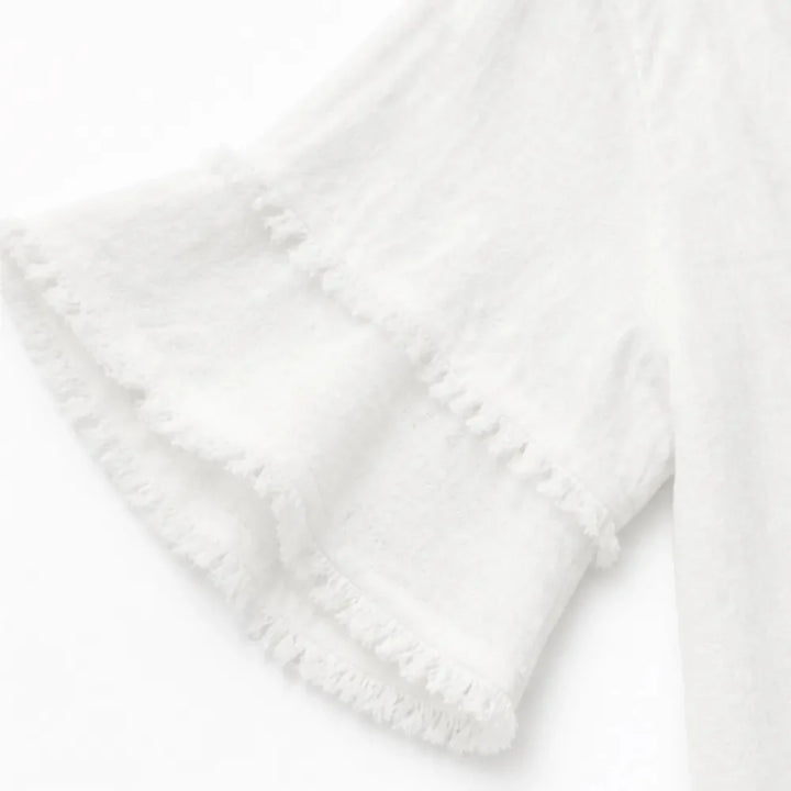 Lorelei – Boho Frayed-Trim V-Neck Tee for Women, Loose Tummy-Hiding Fit