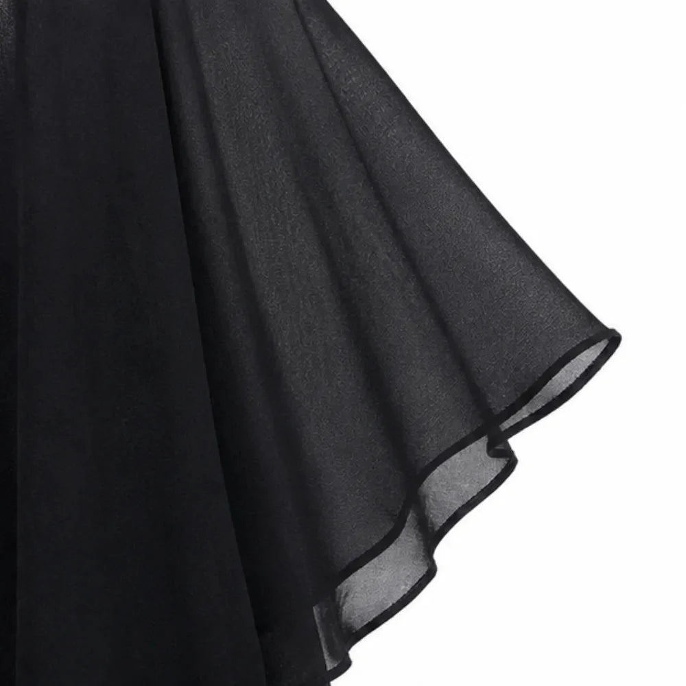 Velora – Rhinestone Look V-Neck Chiffon Like Cape Midi Dress